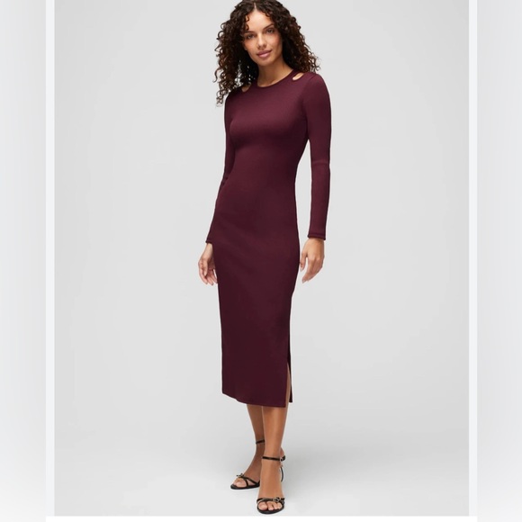 White House Black Market Dresses & Skirts - WHBM® FORME Rib Long Sleeve Cutout Midi Dress Stretch Medium Petite Port New
